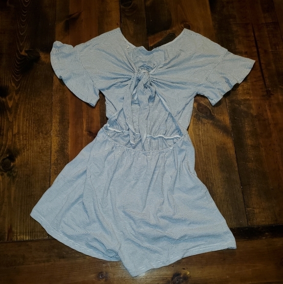 Stretch Romper Shorts Blue White Stripes with Open Back and Bow in Back – Medium - Picture 4 of 5